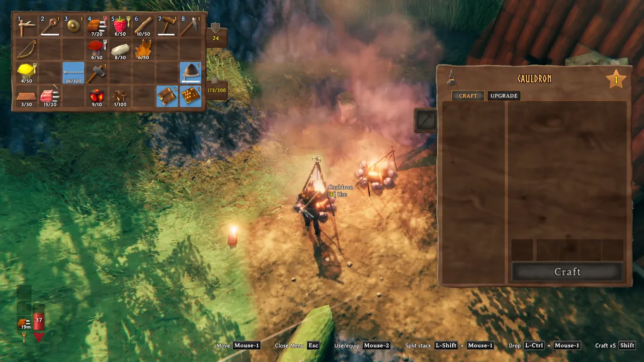 The Cauldron crafting window open on the Craft tab with a recipe selected