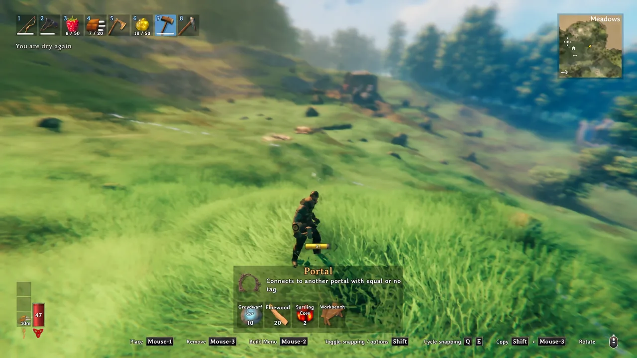 Portal highlighted in the build menu with its placement outline on the ground