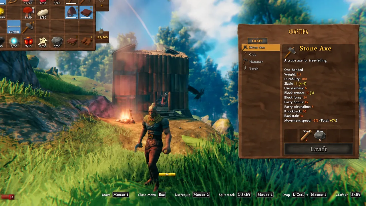 Crafting interface showing required materials and an active Craft button