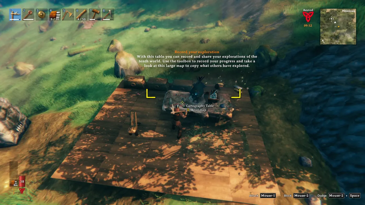 Cartography Table in Valheim showing the E Read map interaction prompt on screen