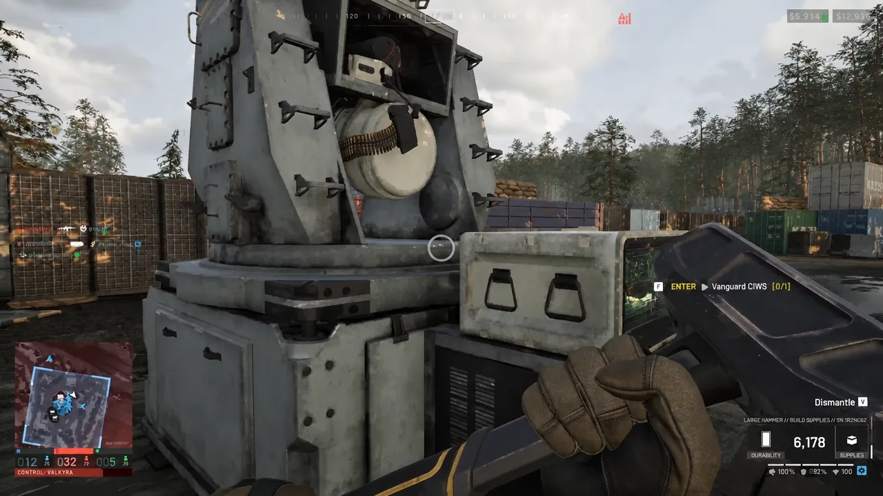 Interaction prompt for the Vanguard CIWS emplacement at a FOB