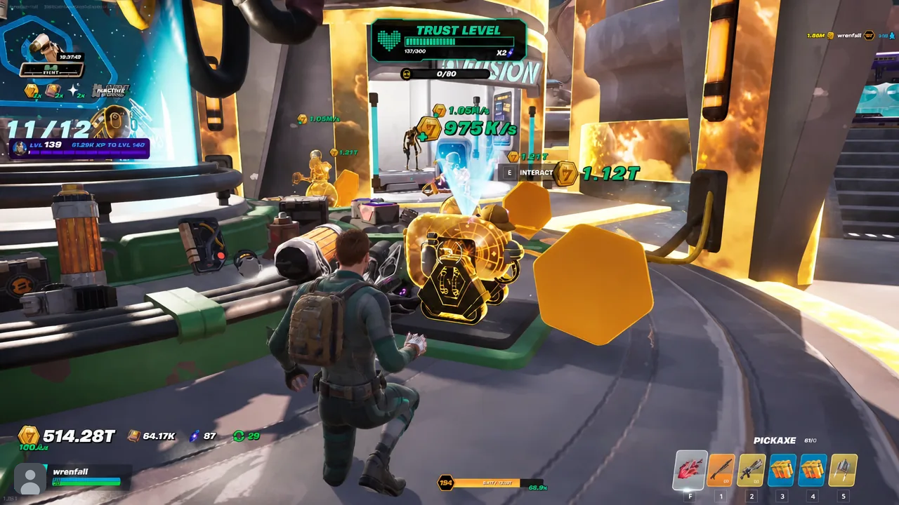 Interact prompt on the golden event machine with the Trust Level panel visible