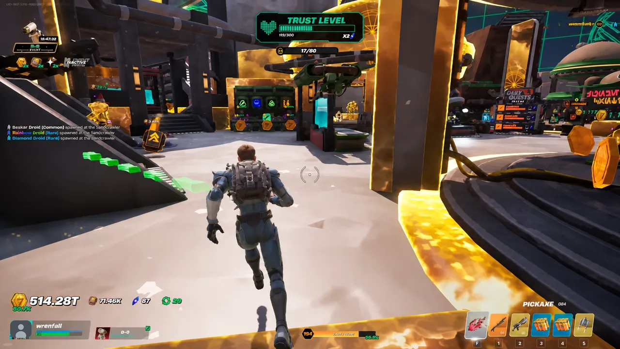 Trust Level progress panel displayed on the HUD while running through the Droid Tycoon hub