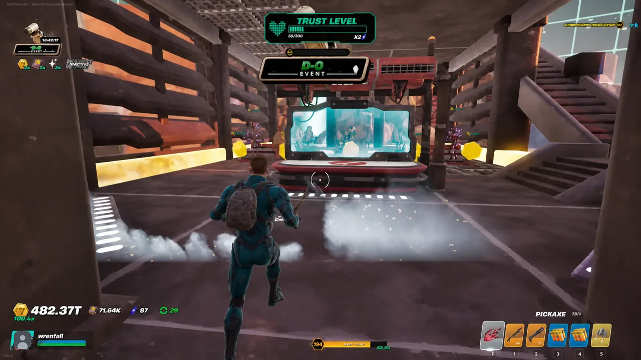 Player walking up to the holographic console on the D-O Event screen in Droid Tycoon