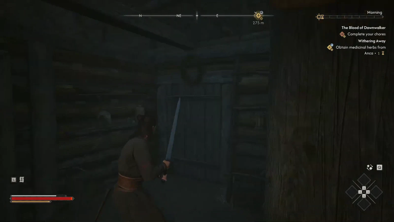 HUD showing the Withering Away objective changed to obtaining medicinal herbs from Anca