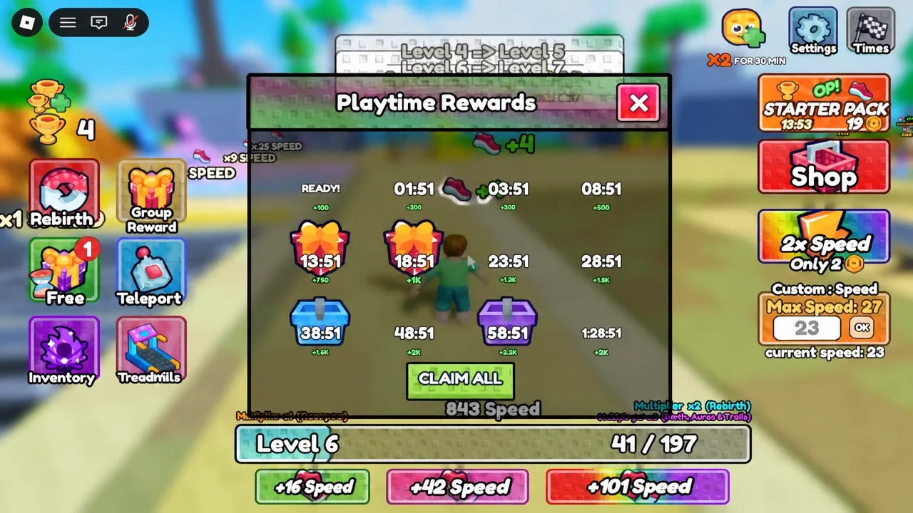 Playtime Rewards menu with the CLAIM ALL button for timed bonuses