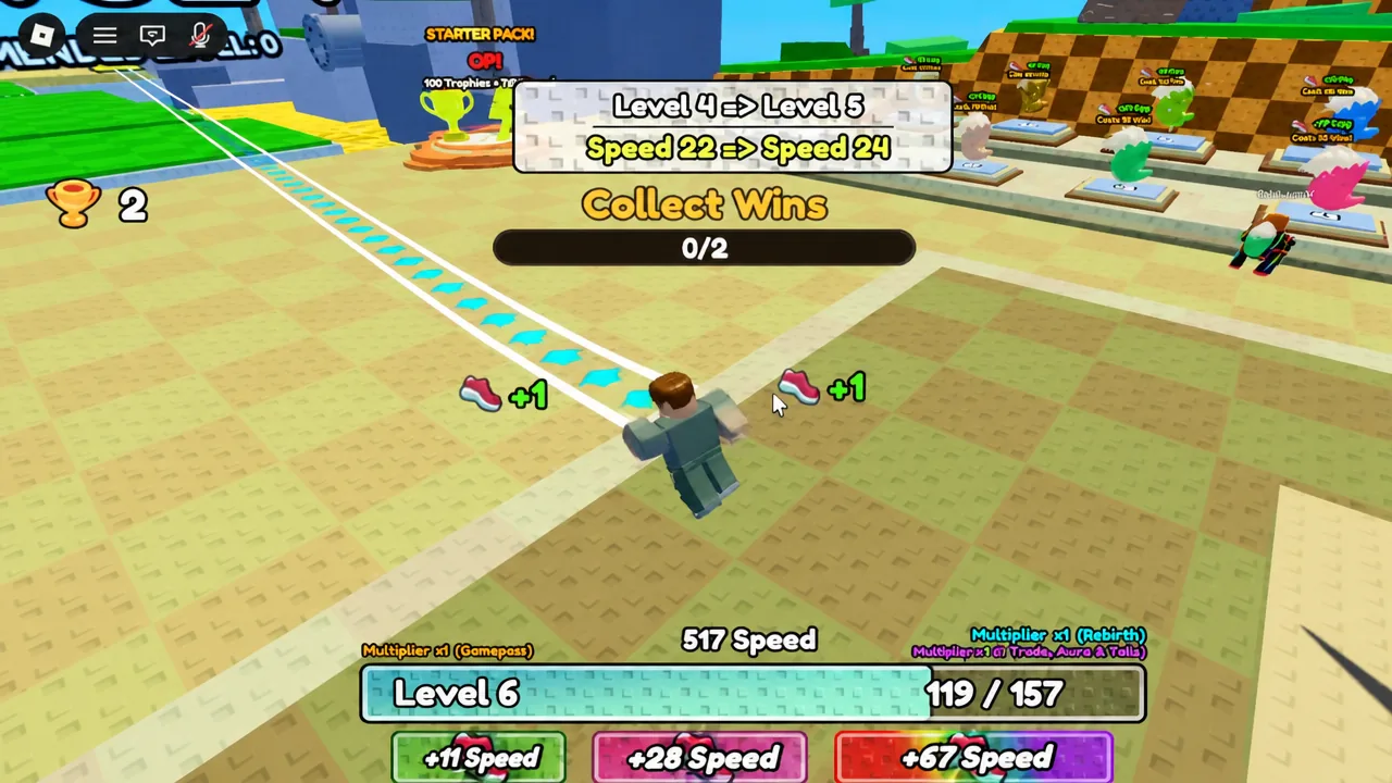 Collect Wins objective showing 0/2 progress as the squirrel runs toward the finish line
