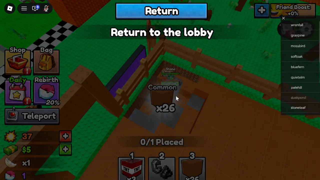Blue Return button on the return to the lobby prompt inside the mine