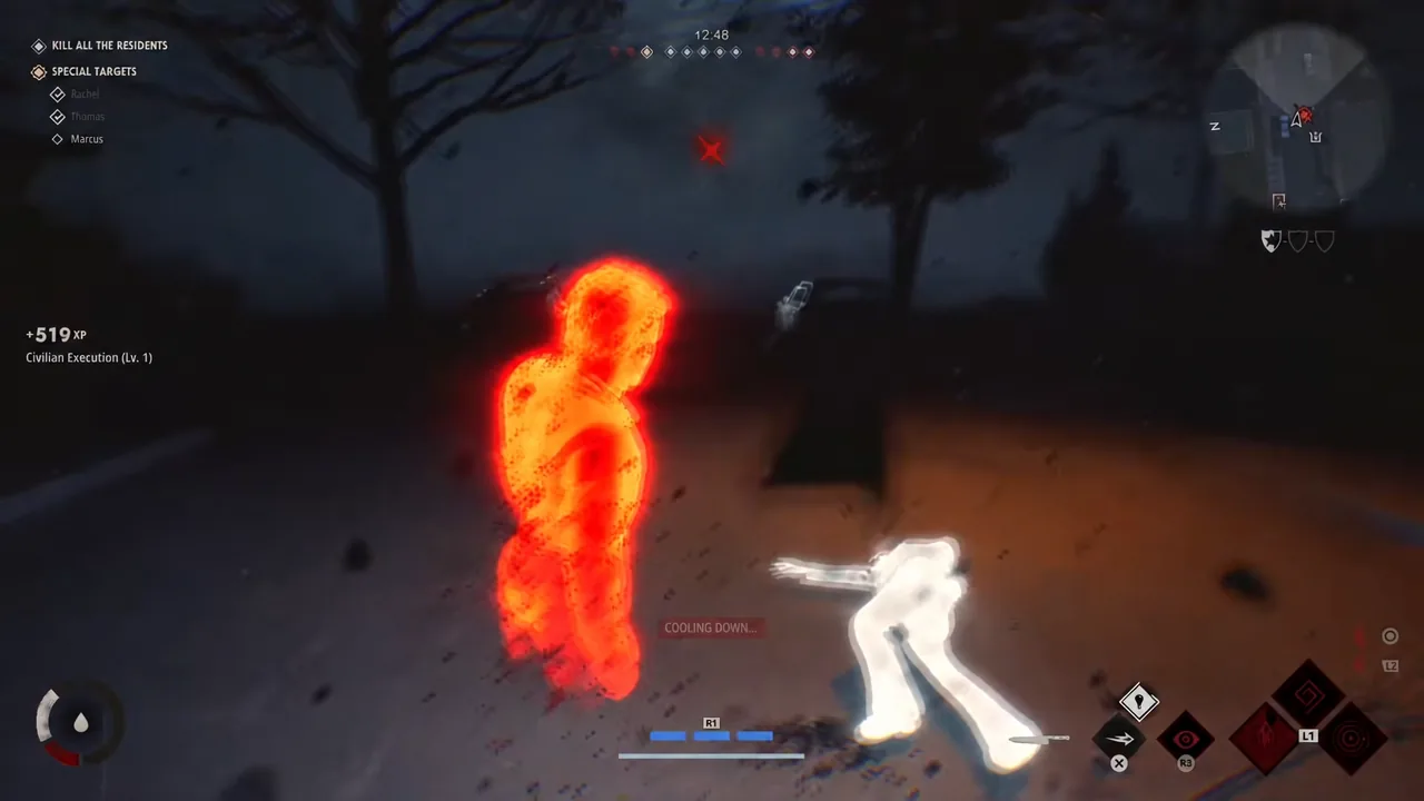 Civilian Execution in progress with a highlighted target and an ability on cooldown