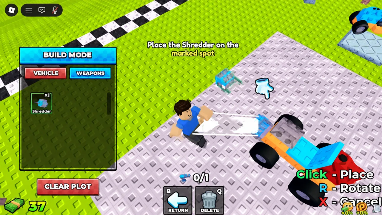 Shredder weapon being attached to the marked mounting spot in Build Mode