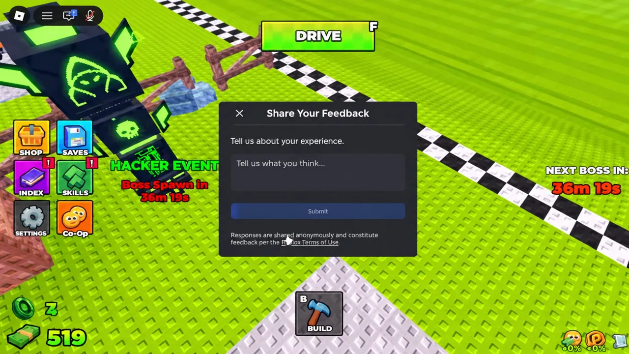 Share Your Feedback dialog open with the text field ready before submitting