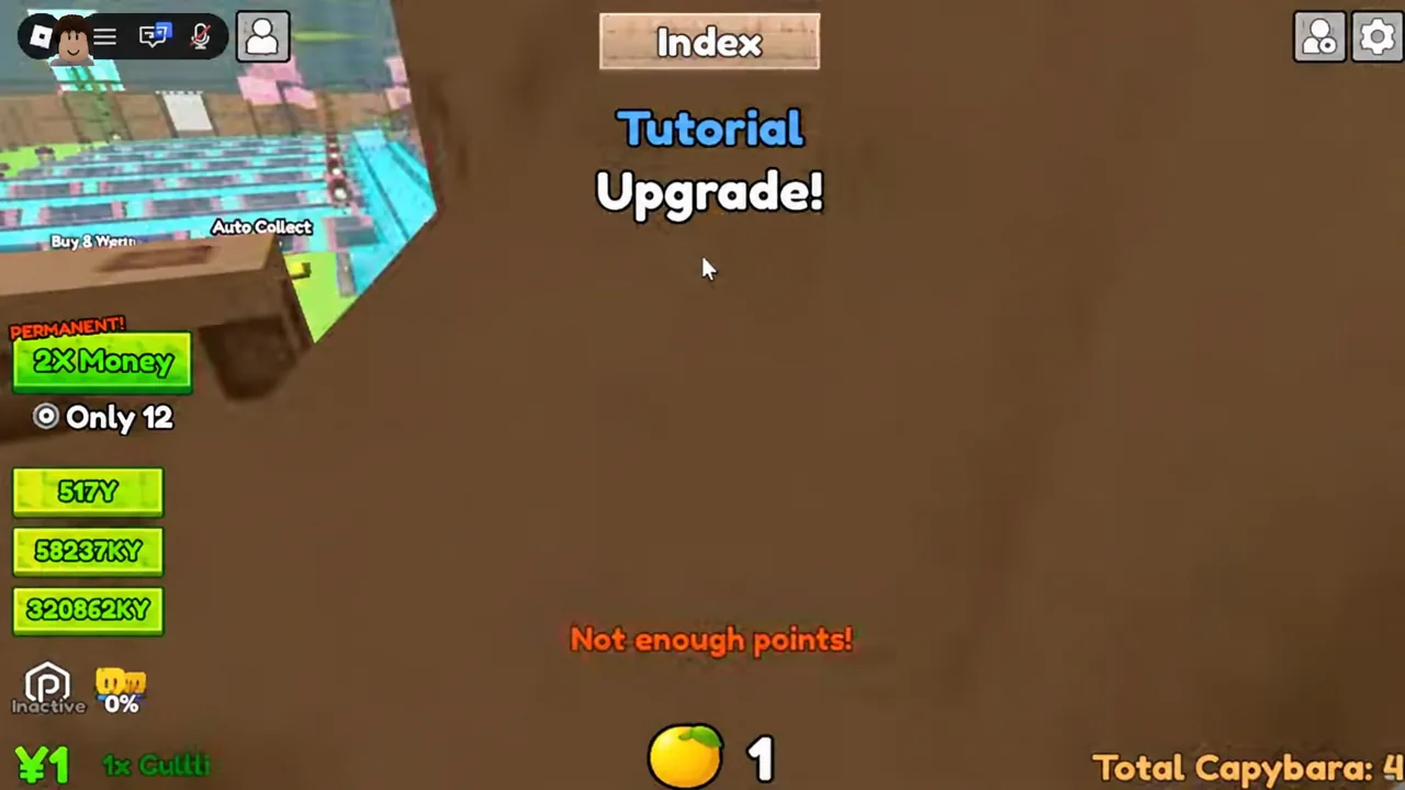 Not enough points message shown when trying to buy the tutorial upgrade