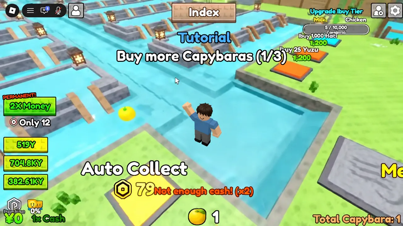 A failed capybara purchase because the player does not have enough cash