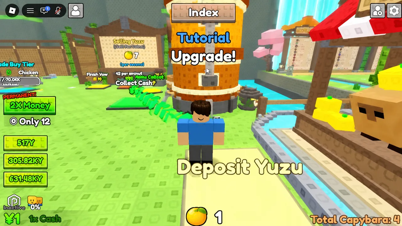 Depositing a Yuzu at the stall while the Upgrade objective is highlighted