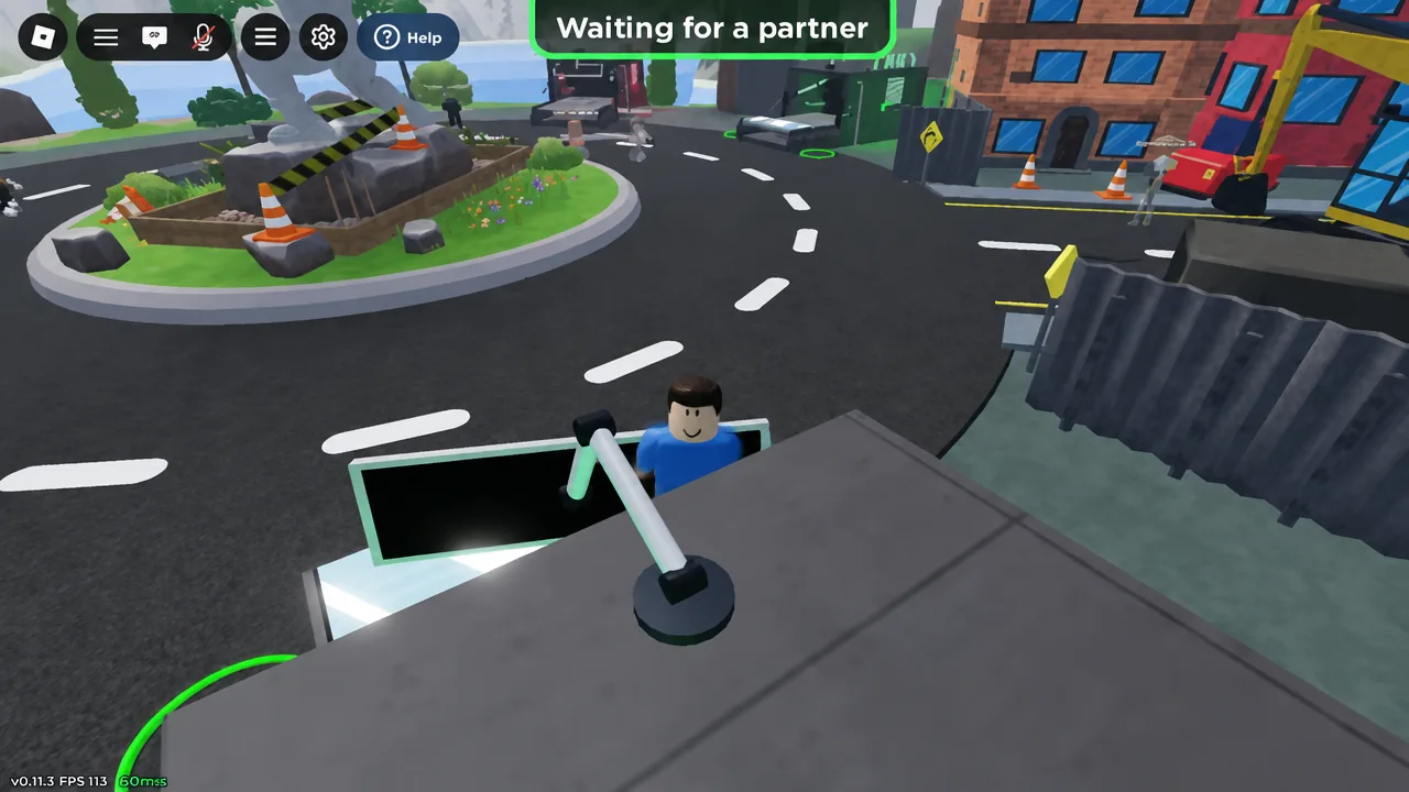 Player standing on a glass generator conveyor with the Waiting for a partner banner on screen
