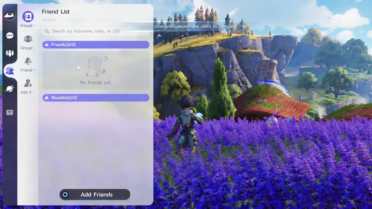 Empty Friend List in Aniimo with the Friends tab selected and Add Friends available