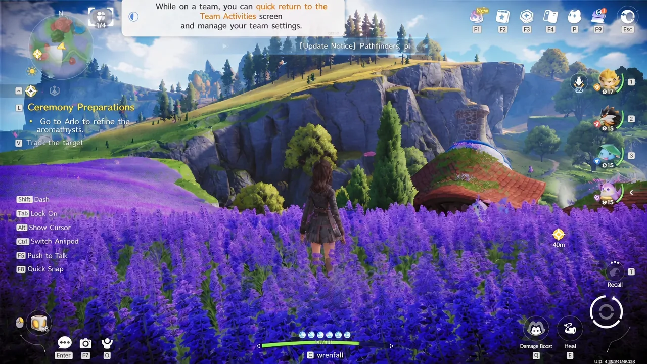 Team Activities screen highlighted by a tutorial banner in Aniimo