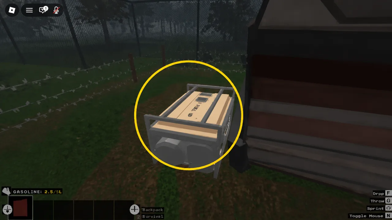 Red gasoline canister highlighted beside the building during the Debt Hunt tutorial