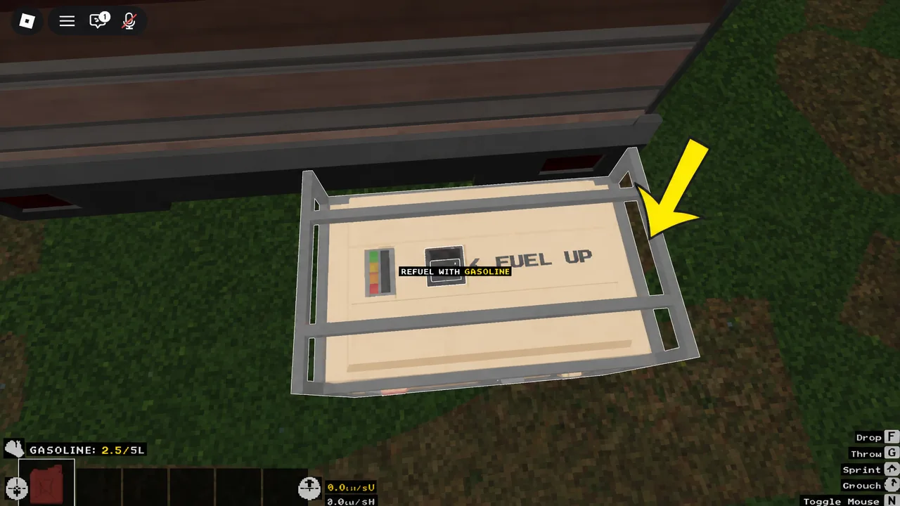 REFUEL WITH GASOLINE prompt shown on the generator while holding the canister