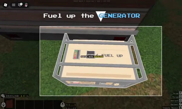 Player selecting the highlighted refuel option to begin fueling the generator
