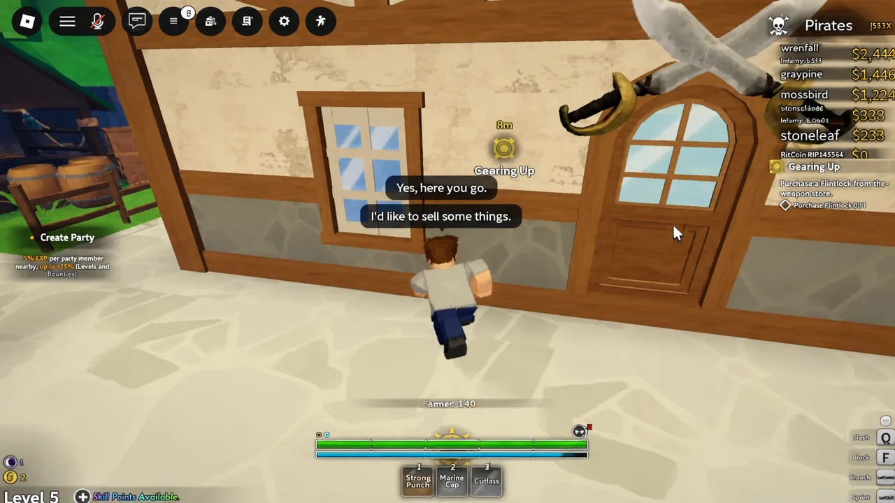 Weapon Shop purchase screen showing the Flintlock listed for 150G