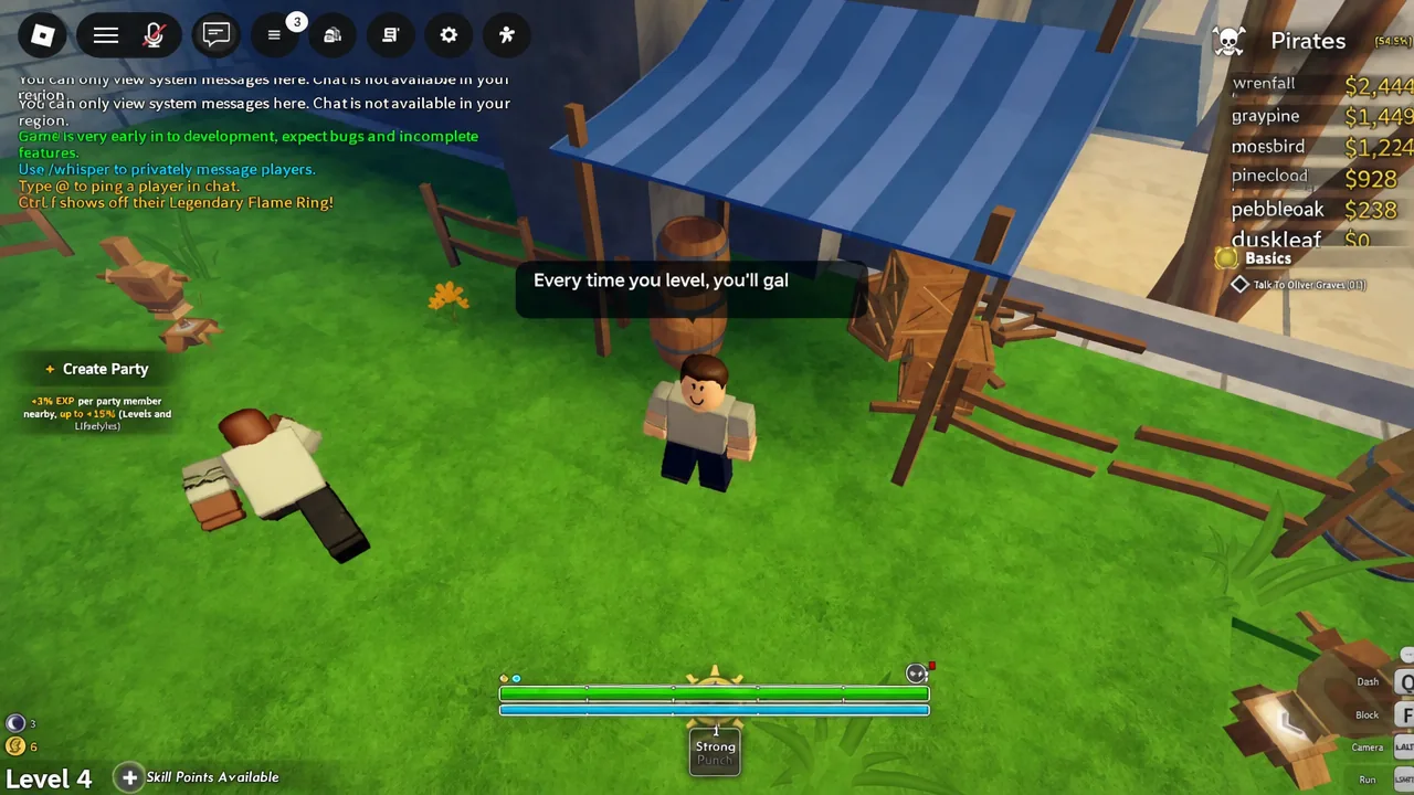 Anchor Town streets with the Basics quest tracker showing the objective to talk to Graves