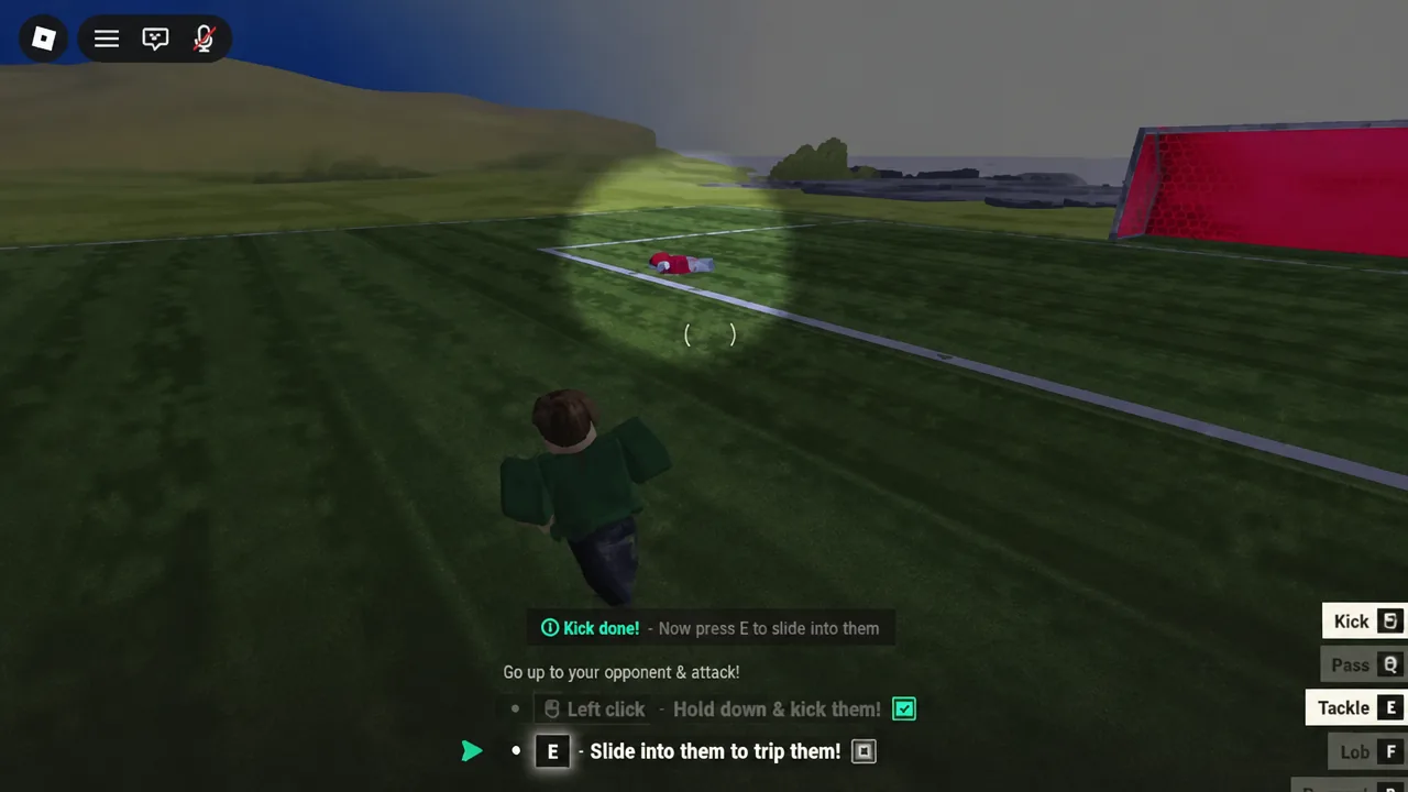 Player closing on an opponent with the slide tackle prompt visible on the pitch