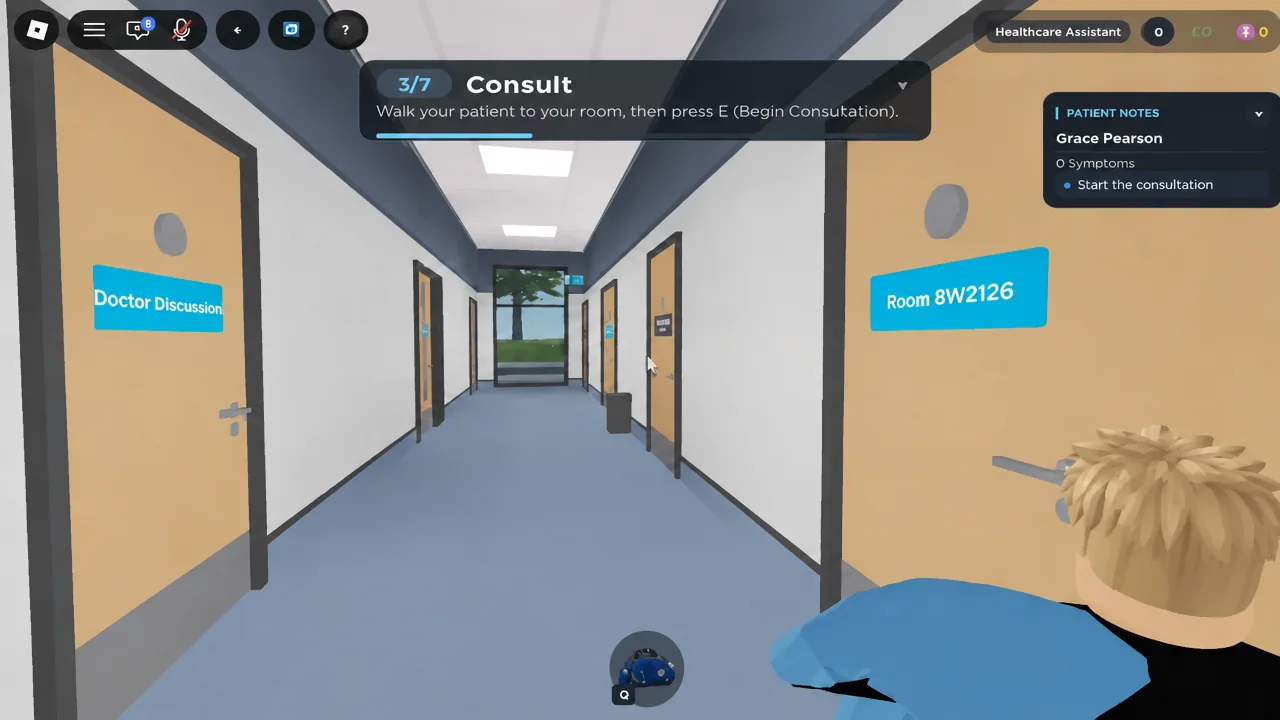 Consult objective naming the room number the patient must be walked to
