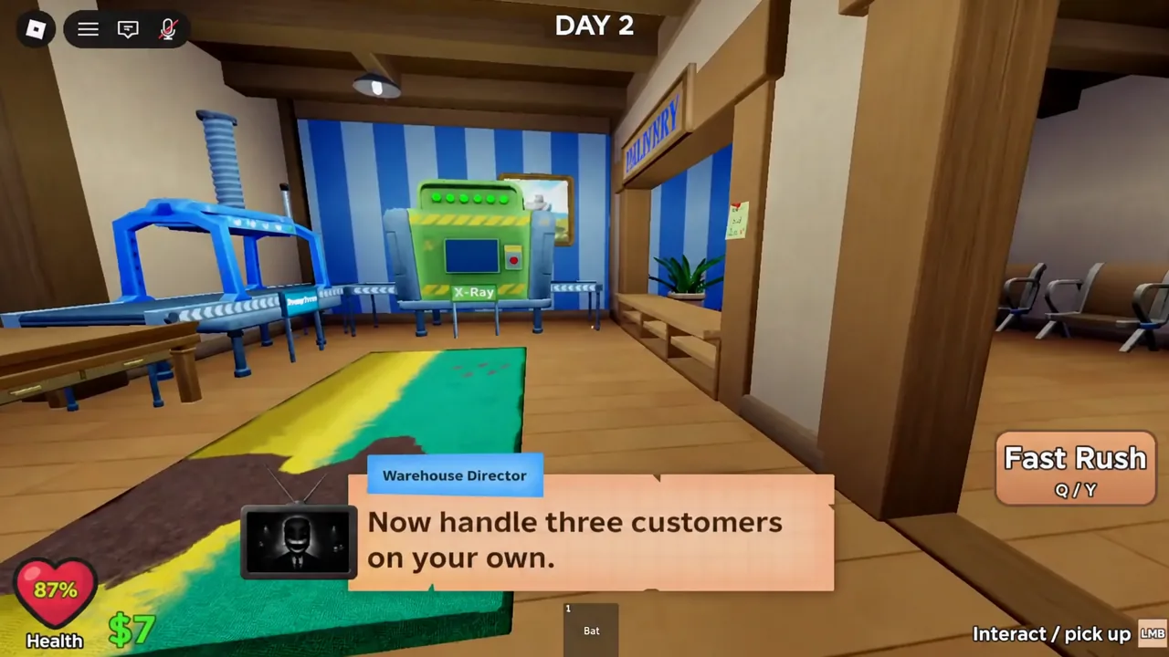 Warehouse Director prompt on screen with the Fast Rush ability button visible