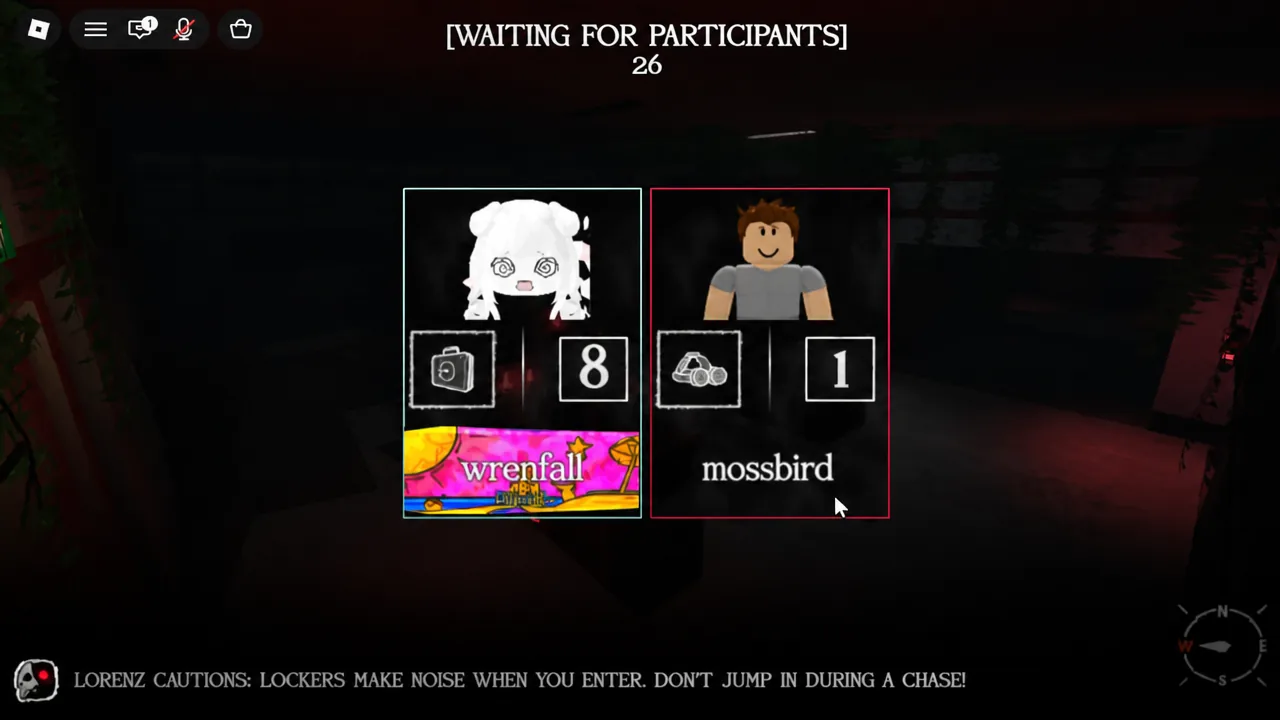 Waiting for participants screen with player cards shown after confirming a class
