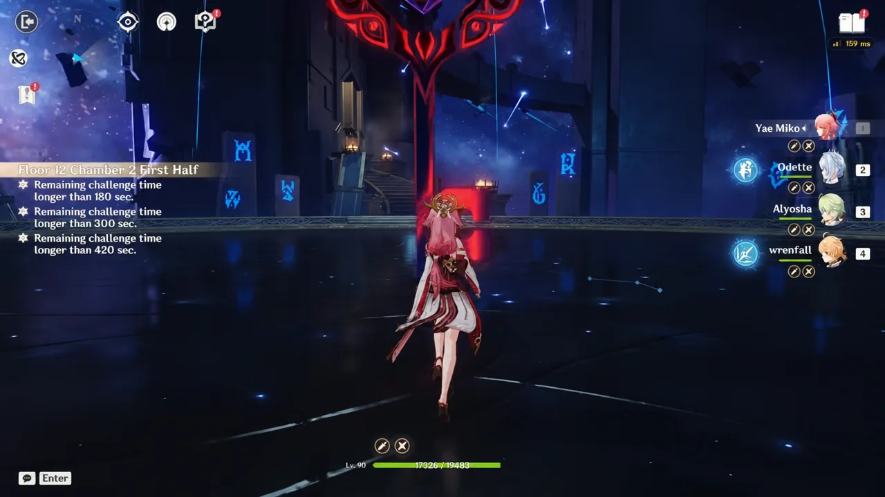 Yae Miko advancing through the arena during Floor 12 Chamber 2 first half