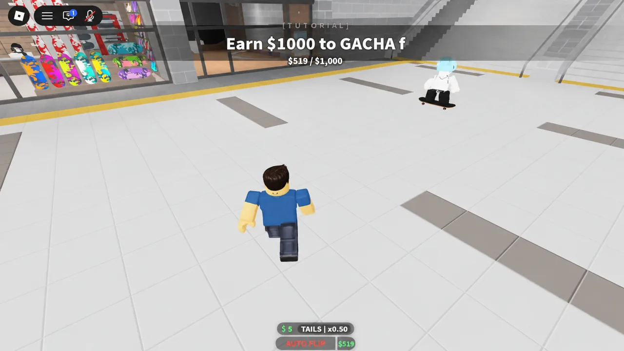Tutorial objective to earn $1,000 with the AUTO FLIP toggle and a $519 cash counter on screen