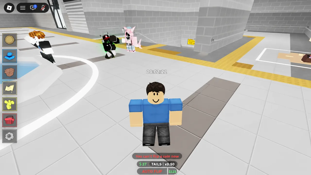 Gameplay view from RE:Heads, Please! on Roblox showing the station environment