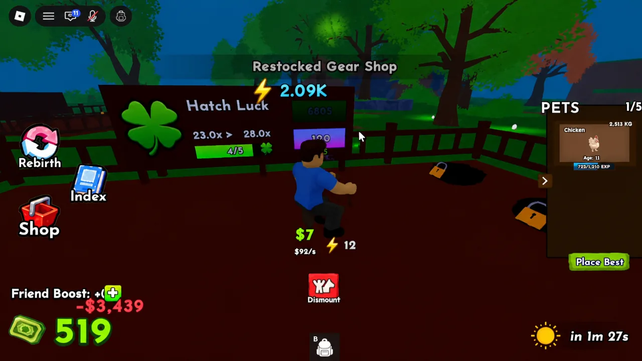 Pets panel open on the plot with the Place Best button highlighted