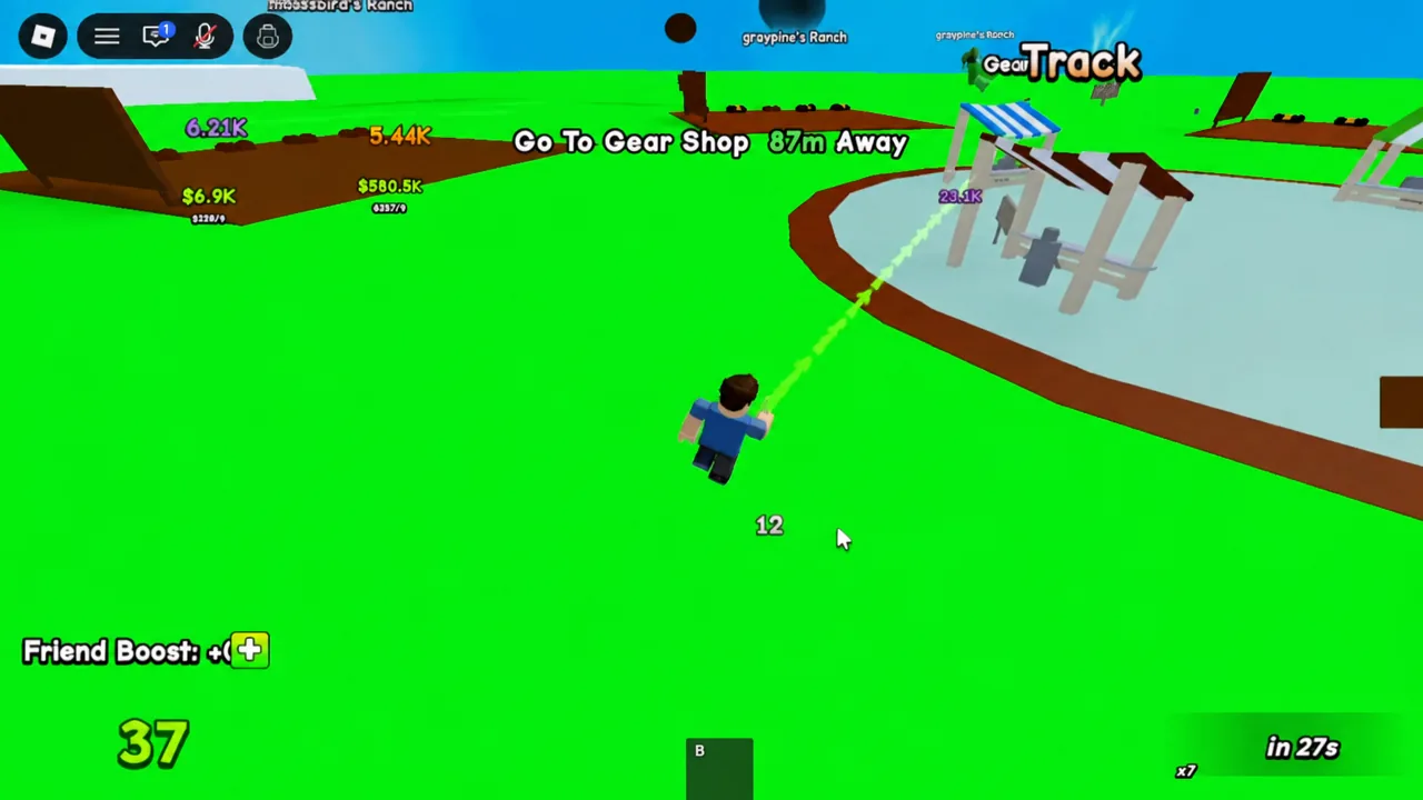 Gameplay view with the Go To Gear Shop objective and an 87m distance marker