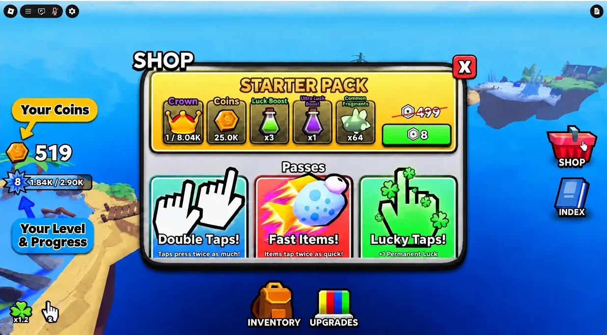 Shop screen open on the Starter Pack offers with the Shop button selected