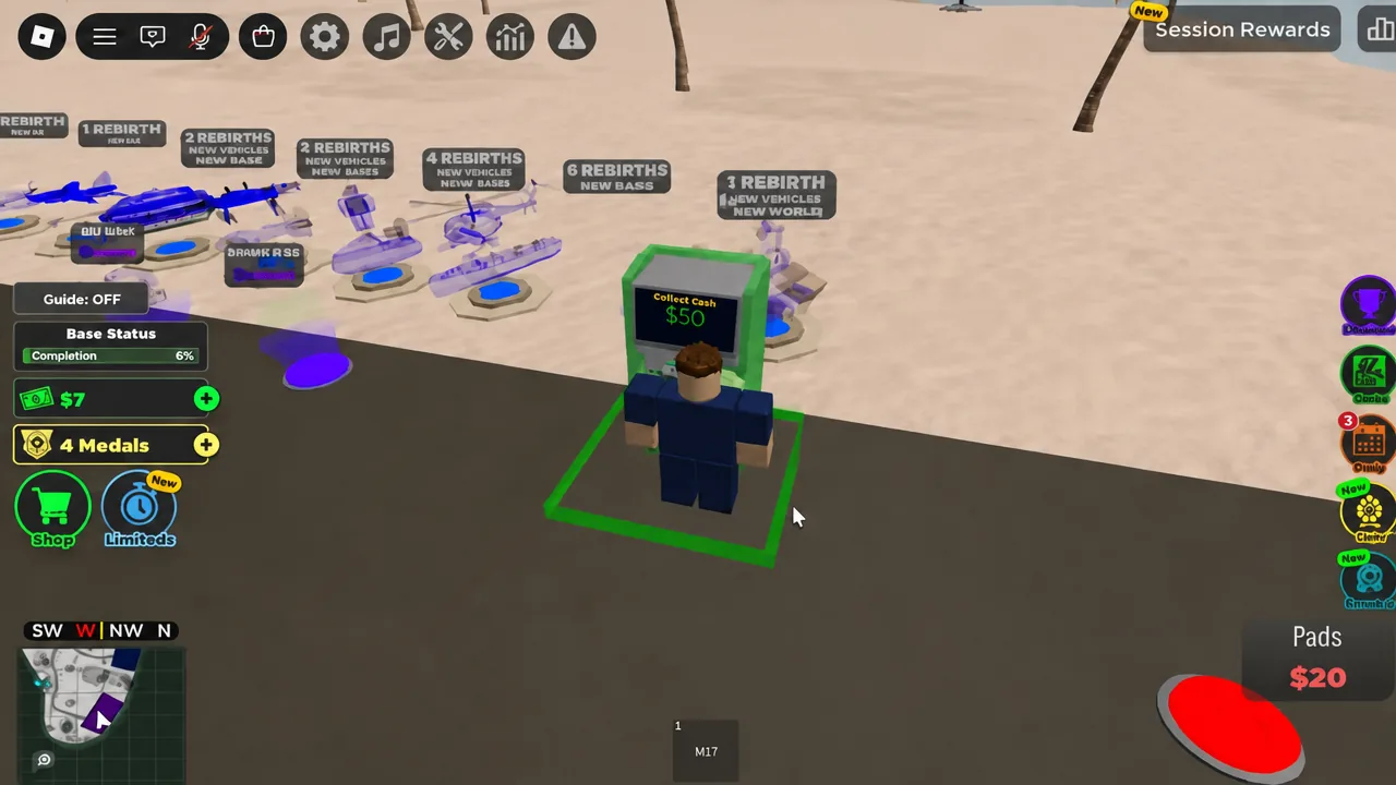 Player standing on the highlighted cash collection point banking $50