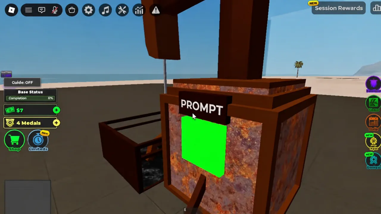 Green interaction prompt on the starter oil extractor in War Tycoon