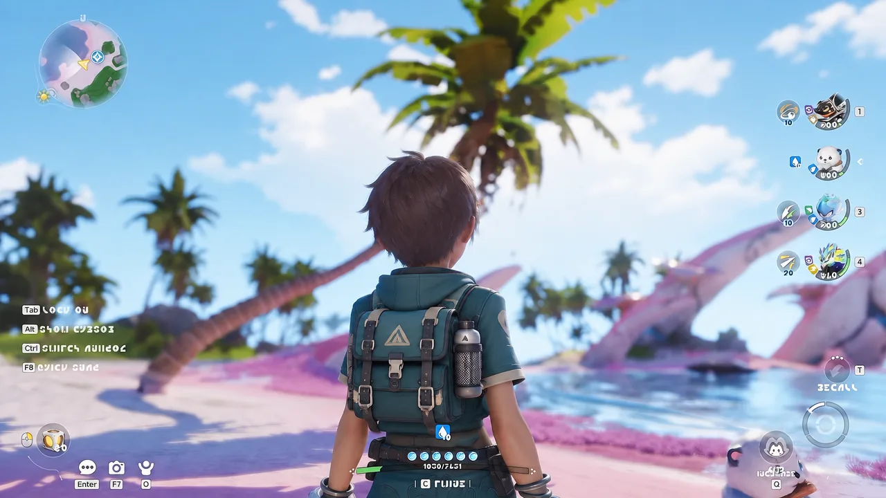 Aniimo gameplay on a beach with the T Recall prompt shown on the right of the screen
