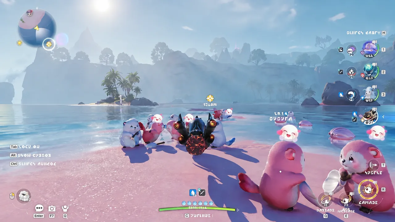 Combat on a shoreline in Aniimo before the game goes live