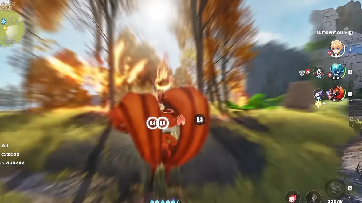 Aniimo character performing a forward attack with three on-screen action prompts