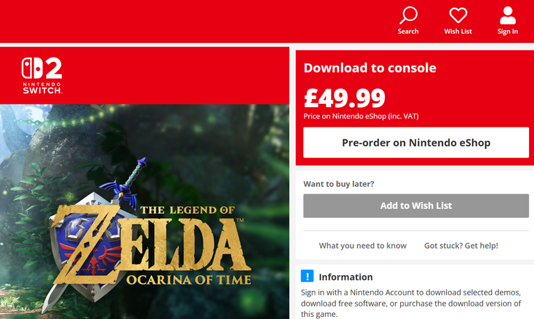 Preorder Ocarina Of Time Switch 2