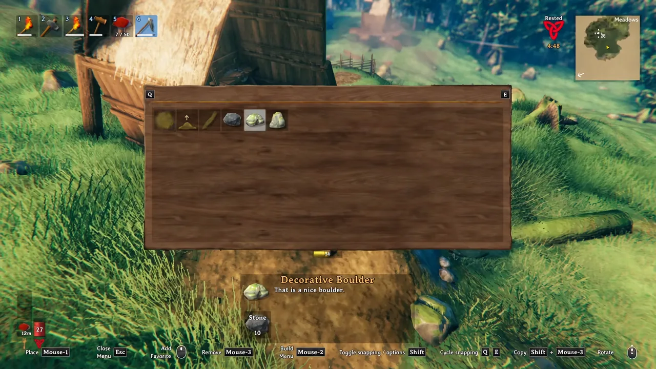 Decorative Boulder highlighted in the hoe's build menu before placement