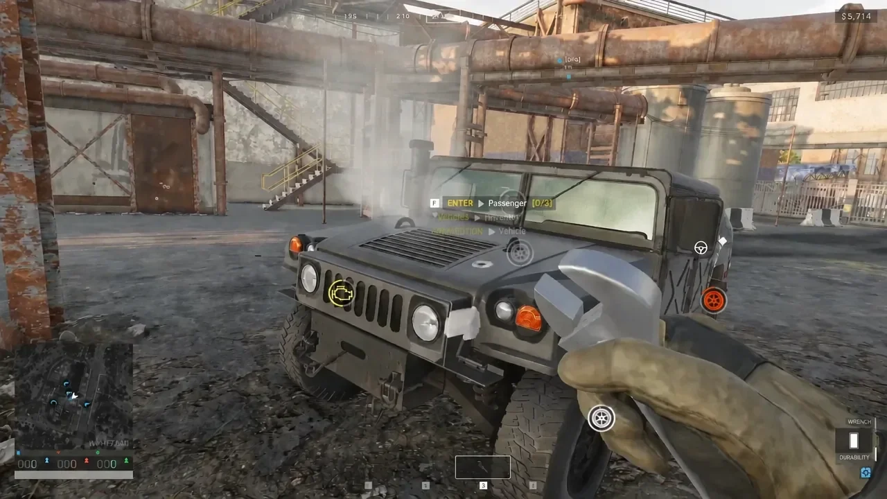 Vehicle interaction prompt showing ENTER Passenger with open seats on a jeep