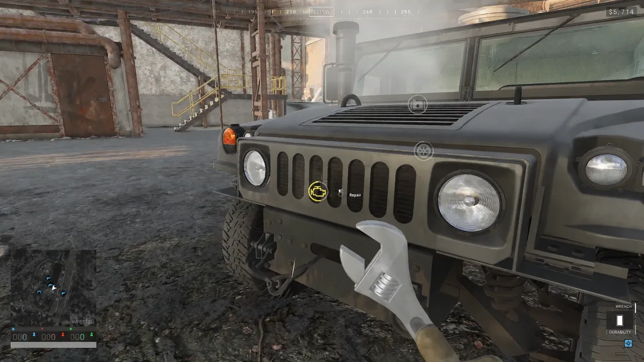 Engine repair prompt highlighted on the front of a vehicle during a wrench repair