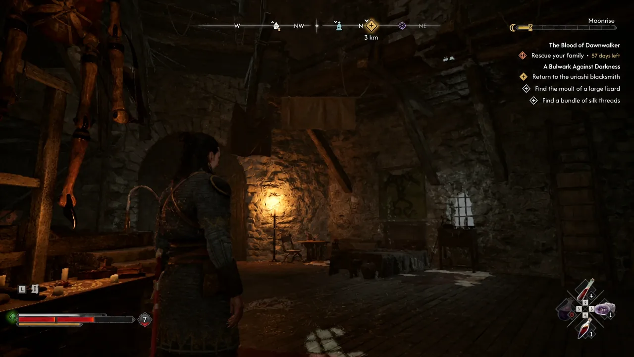 Compass objective marker guiding the player toward Silts Tower at night