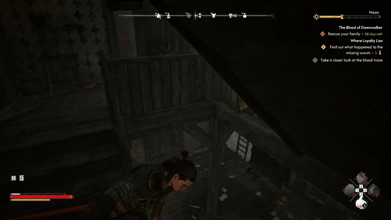 Coen inspecting the blood trace on the ground with the follow-up objective active