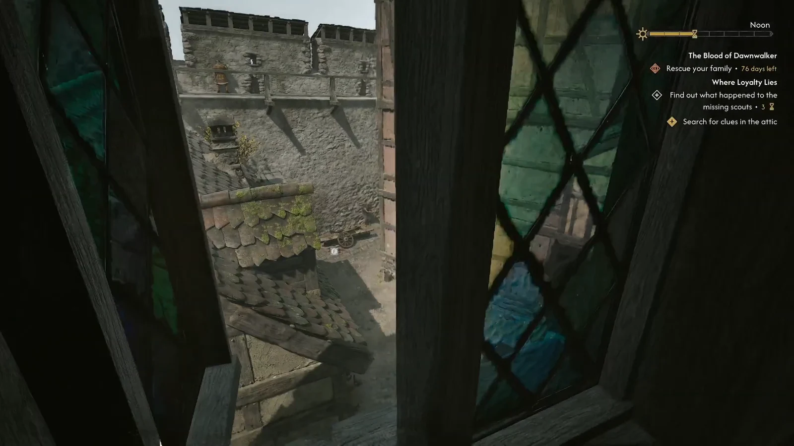 View from the attic window with the attic clue objective still shown in the quest tracker