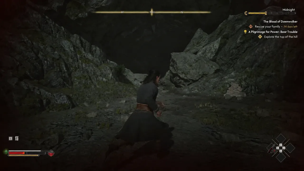 Coen climbing toward the hilltop during the Bear Trouble objective