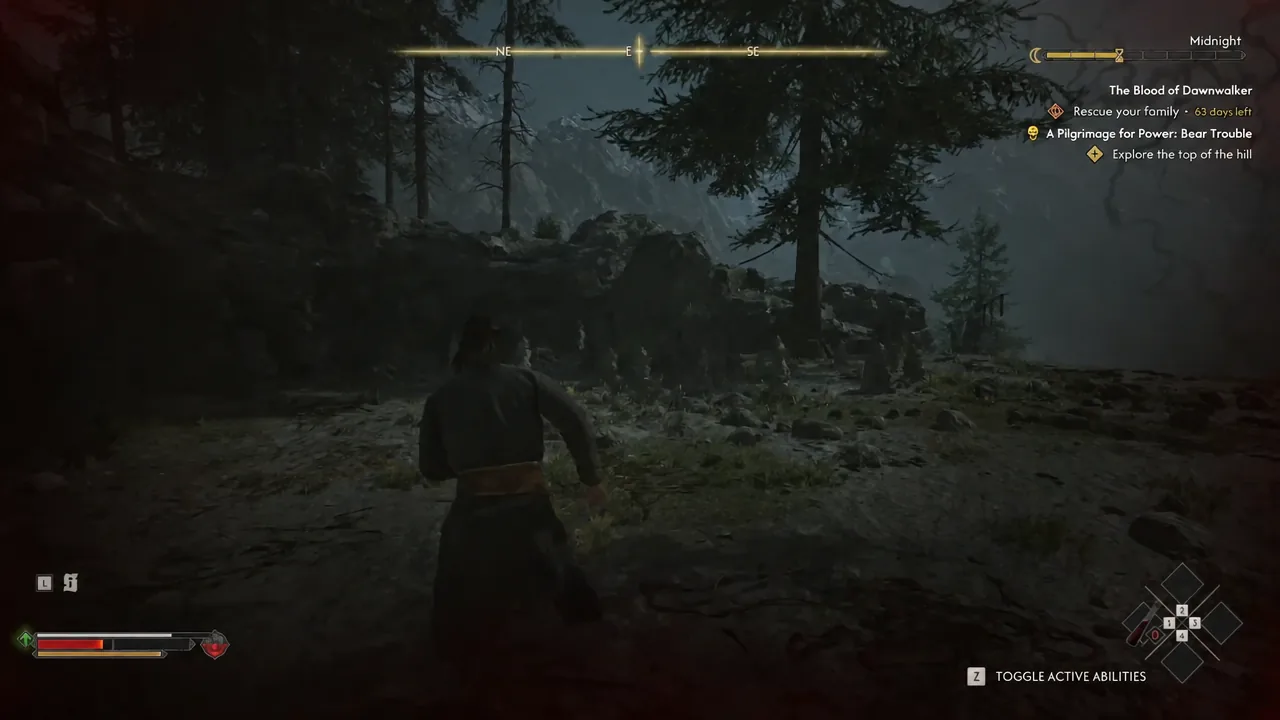 Forest path with the Toggle Active Abilities prompt visible on screen